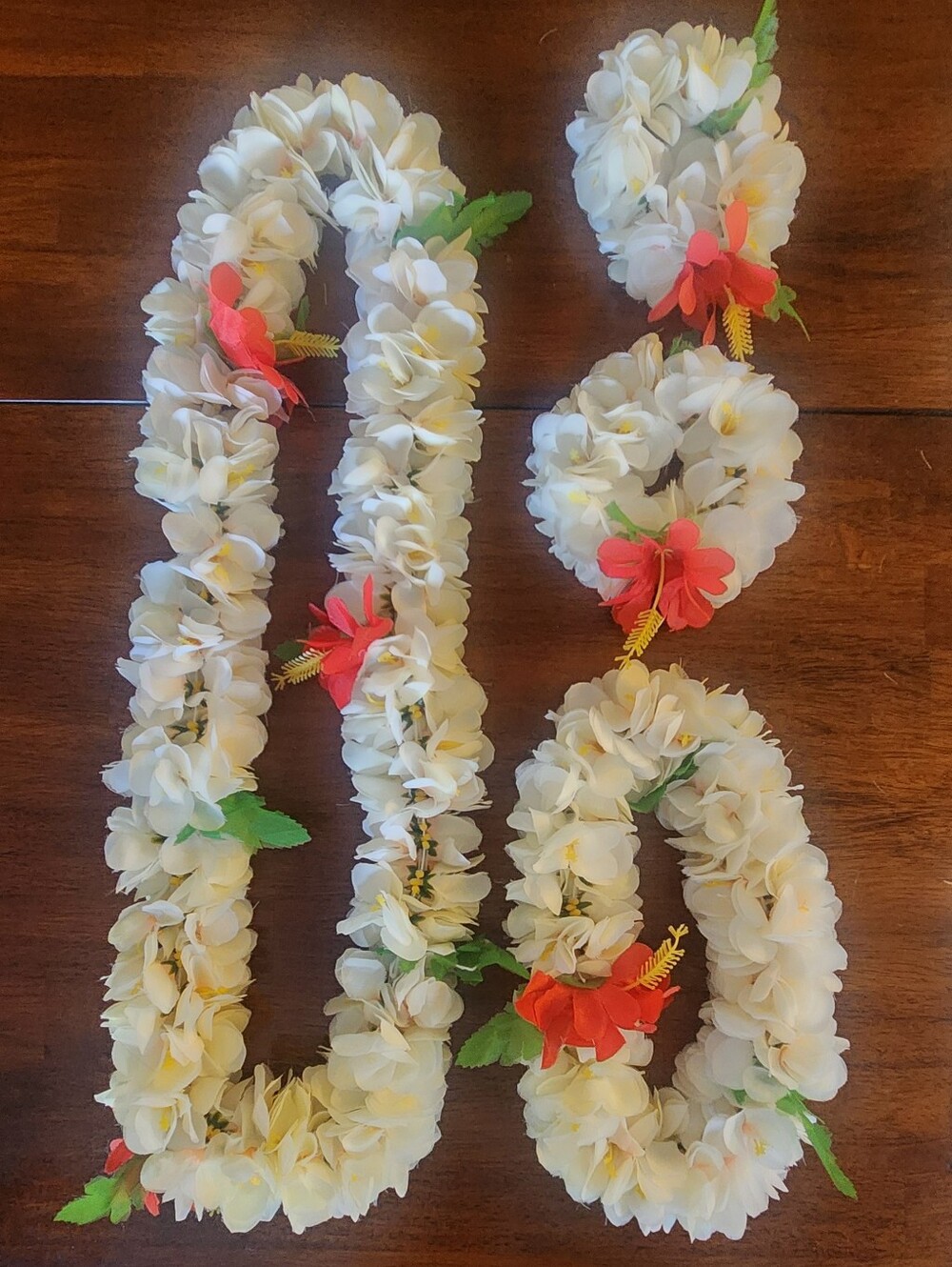 Ivory & Red Floral Hawaiian Lei Set Of 4 Vacation Halloween Luau Costume Cosplay